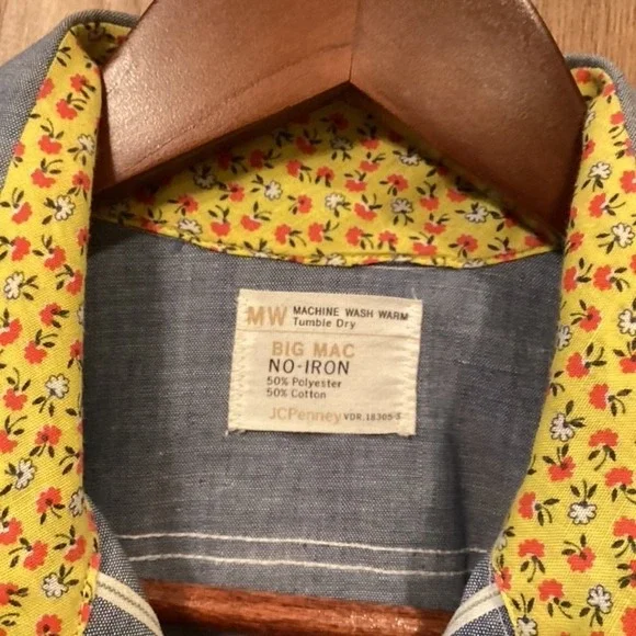Chambray Blouse Floral Applique Vintage Big Mac by JC Penny‎ Large - Picture 2 of 10